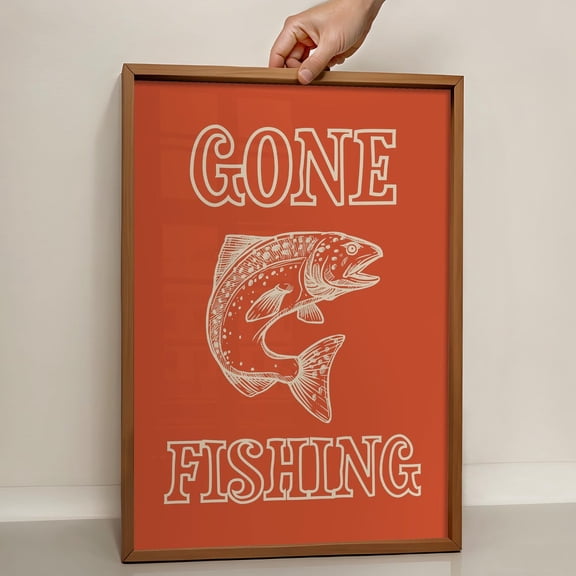 Gone Fishing Poster, Rustic Fishing Art, Cabin Wall Decor, Vintage Fish Print, Lake House Sign, Outdoor Man Cave, Angler Gift Wall Art, Modern Wall Decor, 8x12 UNFRAMED