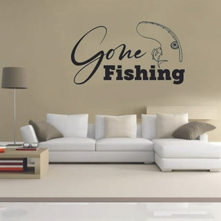 FISHES - Customized Name Lettering Art Vinyl Decoration Sticker Large Fish  Image Design Fish Hook & Bait Vinyl Home Bedroom Wall Decal 30 x 30