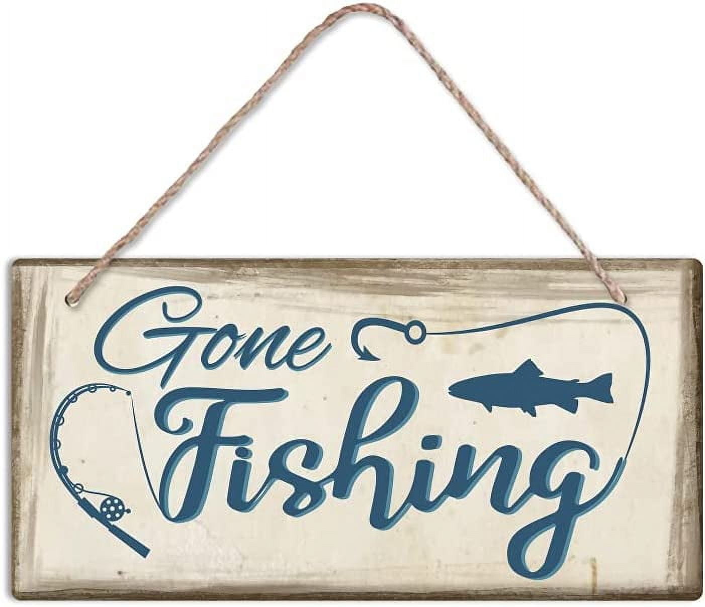 Gone Fishing Sign PVC Plaque Colorful Hanging Door Sign Rustic Door Plate  with Jute Twine Funny Wall Door Decor for Front Door Outdoors Fishing ..., image size:1402x1208