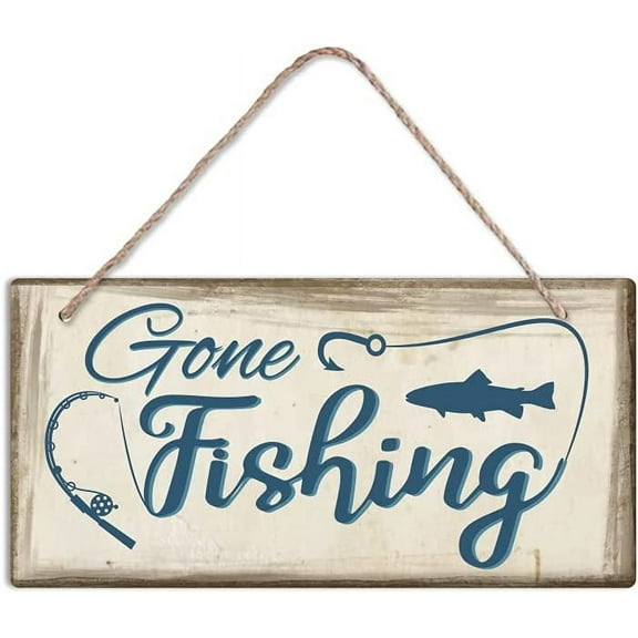 Gone Fishing Sign PVC Plaque Colorful Hanging Door Sign Rustic Door Plate with Jute Twine Funny Wall Door Decor for Front Door Outdoors Fishing Garland Porch Decoration 5.9x11.8in DIY