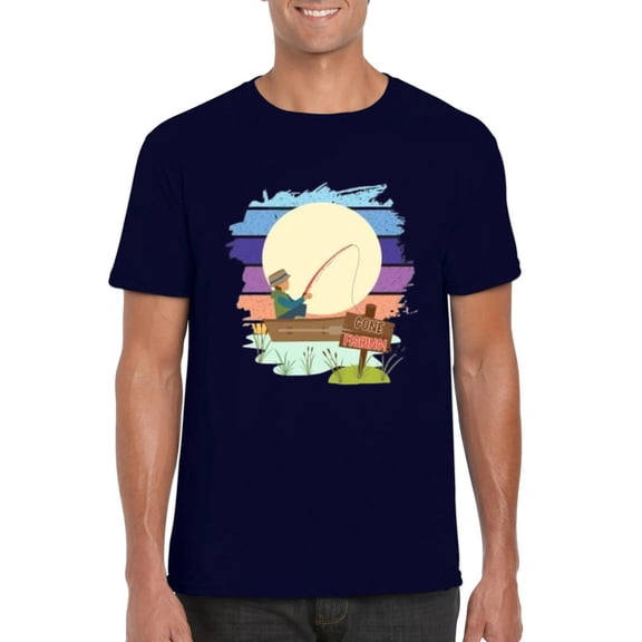 Gone Fishing Simple Angler Outdoor Hobby Relaxation Statement Graphic T-Shirt, for men & women, up to size 5XL