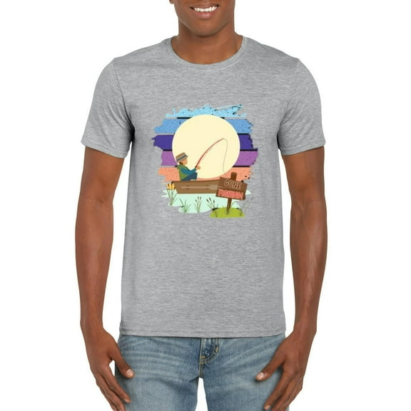 Gone Fishing Simple Angler Outdoor Hobby Relaxation Statement Graphic T-Shirt, for men & women, up to size 5XL