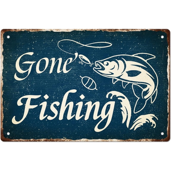 Gone Fishing Tin Signs Funny Fish Metal Tin Sign Poster Vintage Art Decor