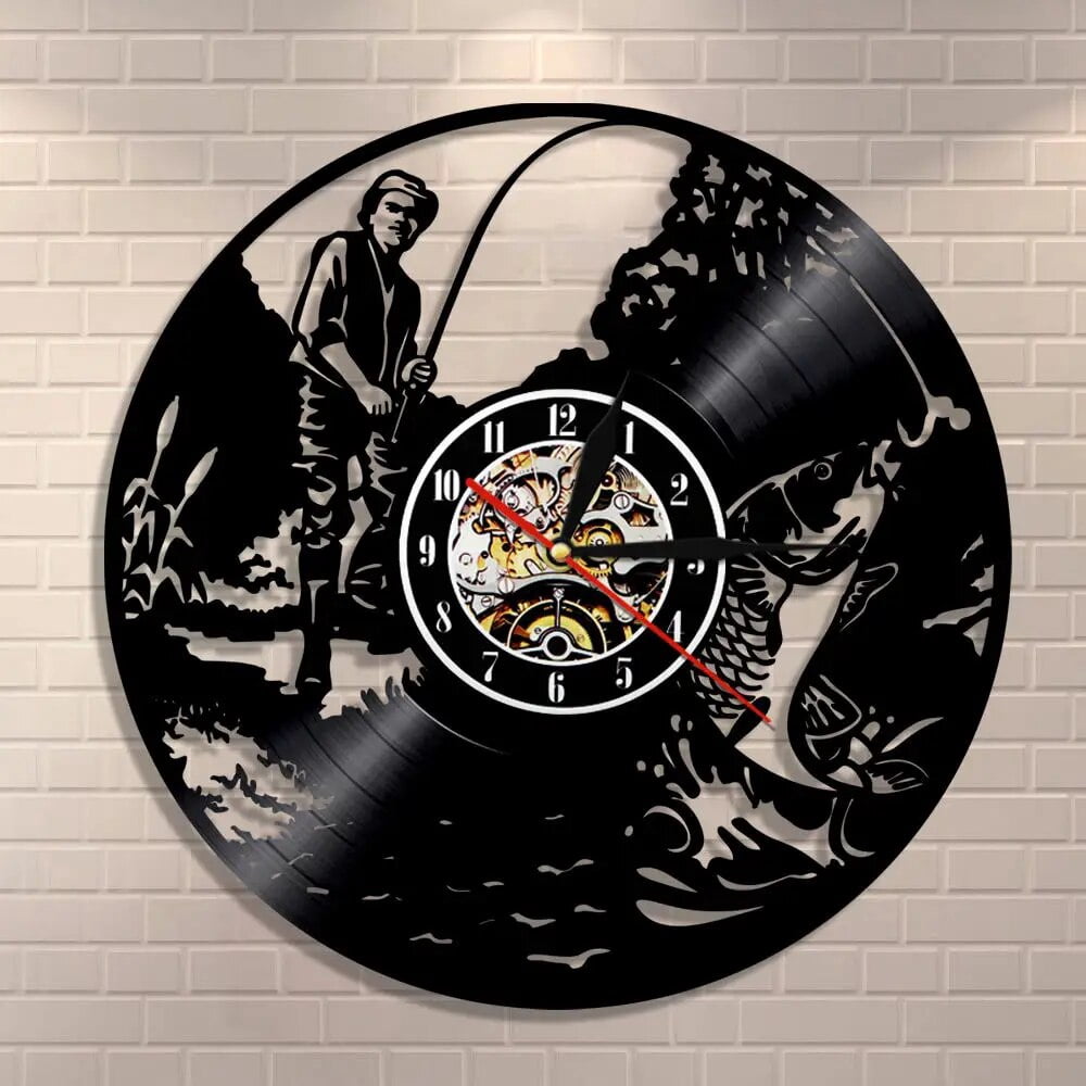 Gone Fishing Vinyl Wall Clock,Vinyl Record Clock Wall Art Black ...