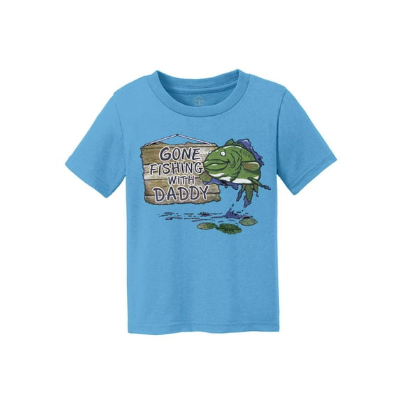 Gone Fishing With Daddy Kids Cotton T-Shirt - Aqua Blue - X-Large