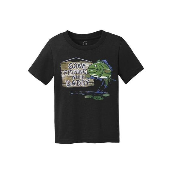Gone Fishing With Daddy Kids Cotton T-Shirt - Jet Black - X-Large