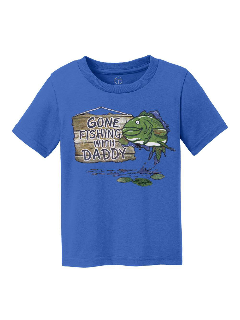 Gone Fishing With Daddy Kids Cotton T-Shirt - Aqua Blue - Small
