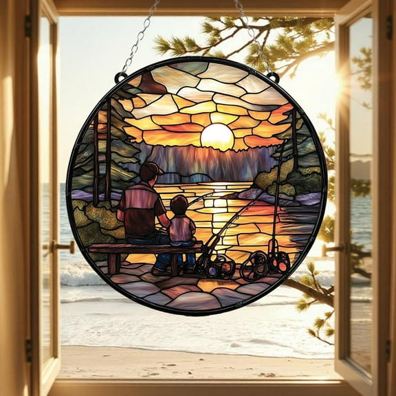 Gone Fishing in Heaven Window Hanging, Custom Fishing Suncatcher Gift for Dad, Memorial Home Decor from Daughter or Son, Fishing Dad Grandpa
