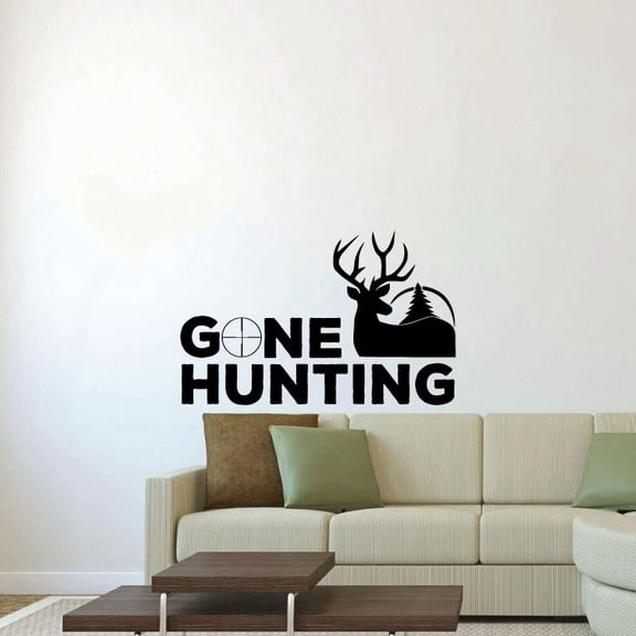 Gone Hunting Deer Hunting Quote Hunter Huntsman Hunt Forest Animal Quotes Wall Decal Wall Sticker Vinyl Art Mural for Girls / Boys Outdoor Home Room Walls Bedroom House Decor Decoration (6x10 inch)
