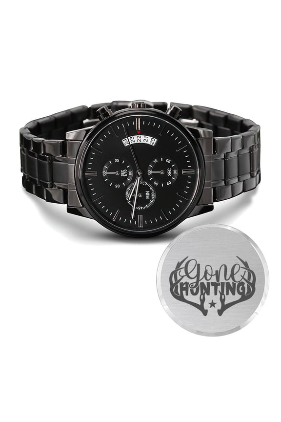 Gone Hunting Engraved For Hunting Hunters Multifunction Men's Watch Stainless Steel W Copper Dial