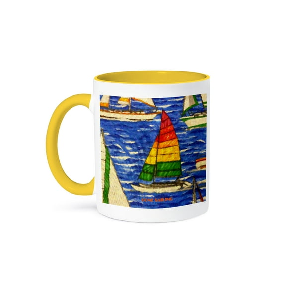 3dRose, Gone Sailing, 11oz Two-Tone Yellow Mug