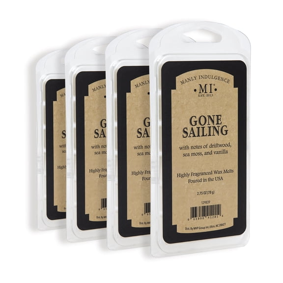 Gone Sailing Scented Wax Melt, Manly Indulgence, 2.75oz, Water, 40h Burn, Pack of 4