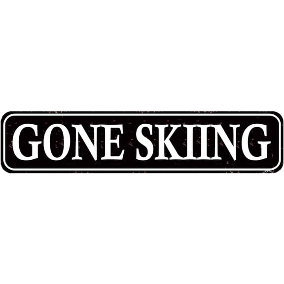 Gone Skiing Metal Sign, Rustic Ski Lodge Wall Decor with Skier Design, 16 x 4 Inch Destination Sign for Cabin
