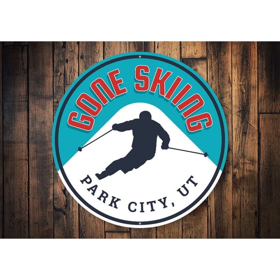 Gone Skiing Sign Ski Decor Sign Skiing Signs Snow Sports Winter Games Ski Shops Cabin Lodges Skiing Good Utah Decor - Metal SignSize: 12 x 12 inch