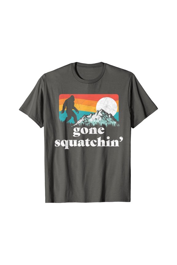 Gone Squatchin'! Funny Bigfoot Mountains Retro Graphic T-Shirt