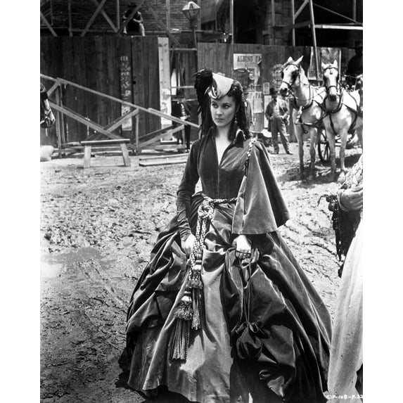 Gone With The Wind Lady wearing Black Gown with Hat Photo Print (24 x 30)