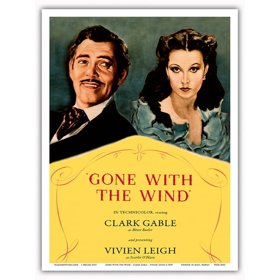 Gone With The Wind Motion Picture - Starring Clark Gable Vivian Leigh - Vintage Film Movie Poster c.1939 - Master Art Print (Unframed) 9in x 12in