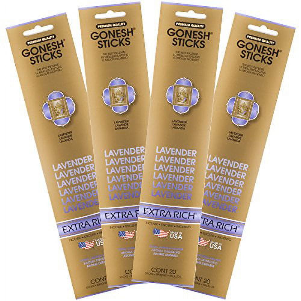Gonesh Collection Lavender â€“ 4 Pack-Extra Rich Incense, Gold, 80 Count