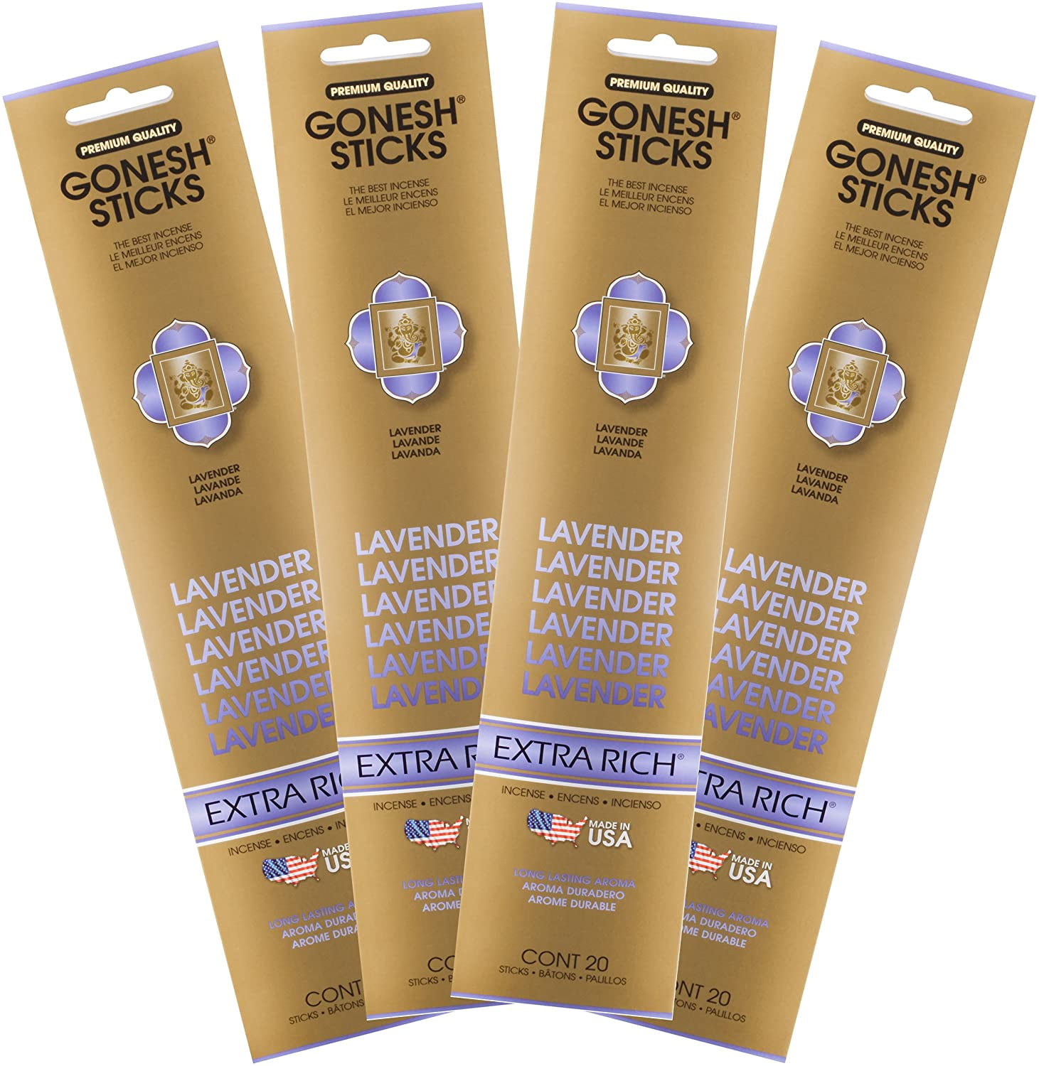 Gonesh Collection Lavender €“ 4 Pack-Extra Rich Incense, Gold, 80 Count