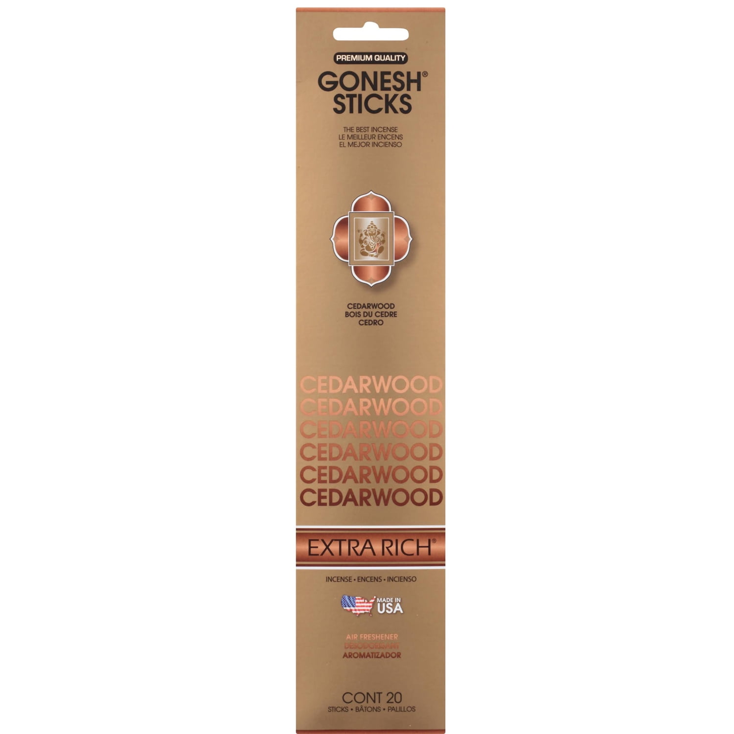 Gonesh Extra Rich Cedarwood Incense Sticks, 20/PK,Pack of 6