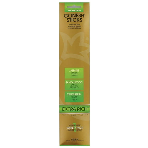 Gonesh Extra Rich Variety Sticks Jasmin, Sandalwood, and Strawberry, 0/PK,Pack of 3