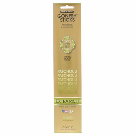 Gonesh Incense Sticks - 4 Packs - Patchouli - 20 Sticks Per Pack Extra Rich