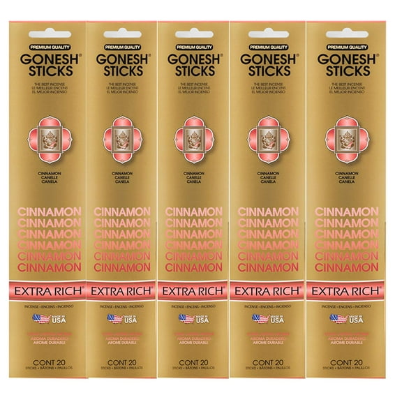 Gonesh Incense Sticks Extra Rich Collection - Cinnamon 5 Packs (100 Total)