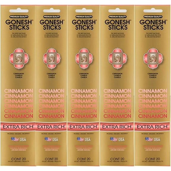 Gonesh Incense Sticks Extra Rich Collection - Cinnamon 5 Packs (100 Total)