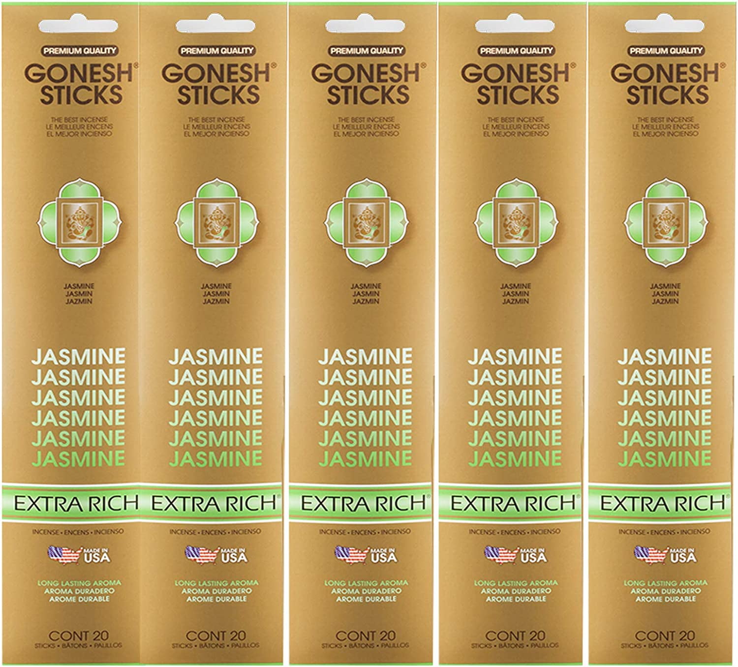 Gonesh Incense Sticks Extra Rich Collection - Jasmin 5 Packs (100 Total)