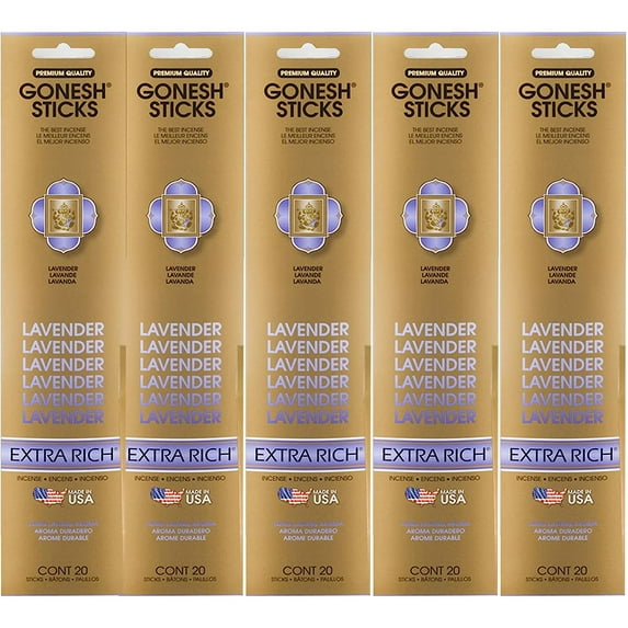 Gonesh Incense Sticks Extra Rich Collection - Lavender - 5 Packs (100 Total)