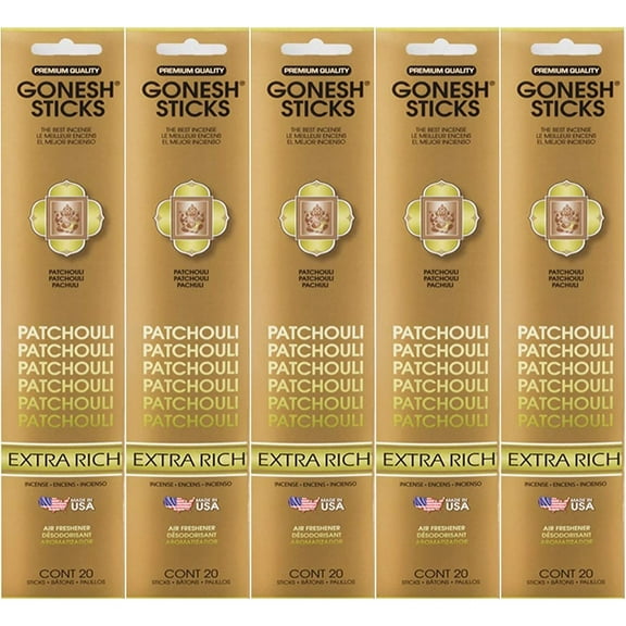 Gonesh Incense Sticks Extra Rich Collection - Patchouli 5 Packs (100 Total)