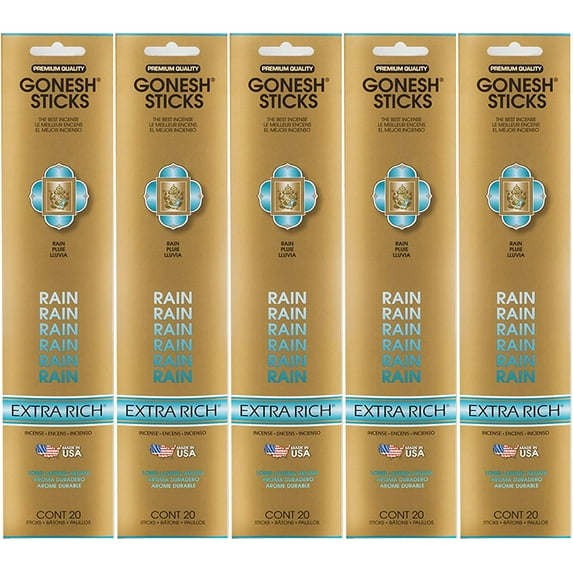 Gonesh Incense Sticks Extra Rich Collection - Rain 5 Packs (100 Total)