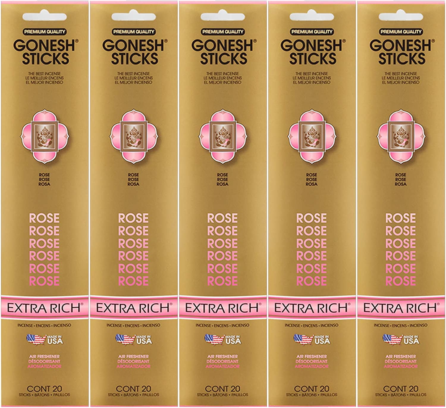 Gonesh Incense Sticks Extra Rich Collection - Rose 5 Packs (100 Total)
