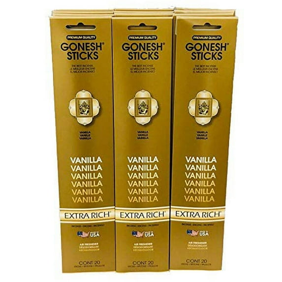 Gonesh Incense Sticks Extra Rich Collection: Vanilla 12 Pack (20 Sticks/pack)