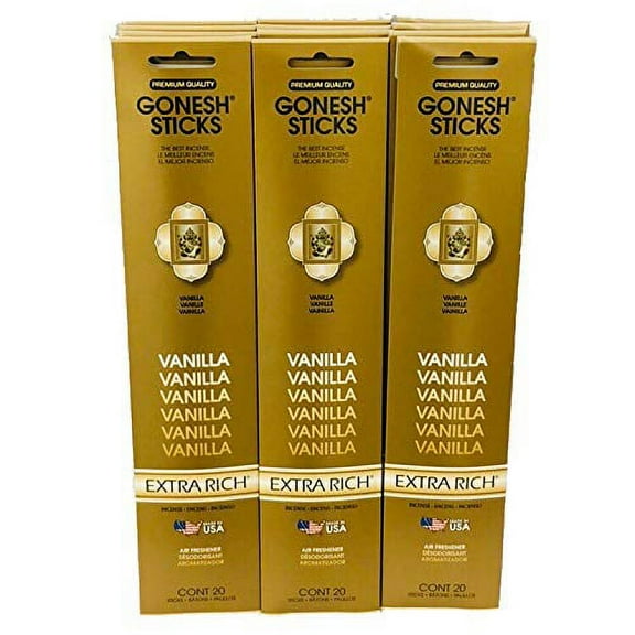 Gonesh Incense Sticks Extra Rich Collection: Vanilla 12 Pack (20 Sticks/pack)