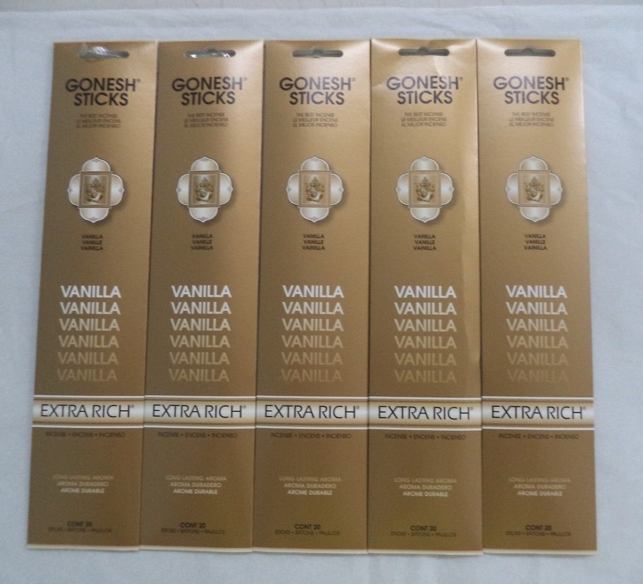 Gonesh Incense Sticks Extra Rich Collection Vanilla 5 Packs (100