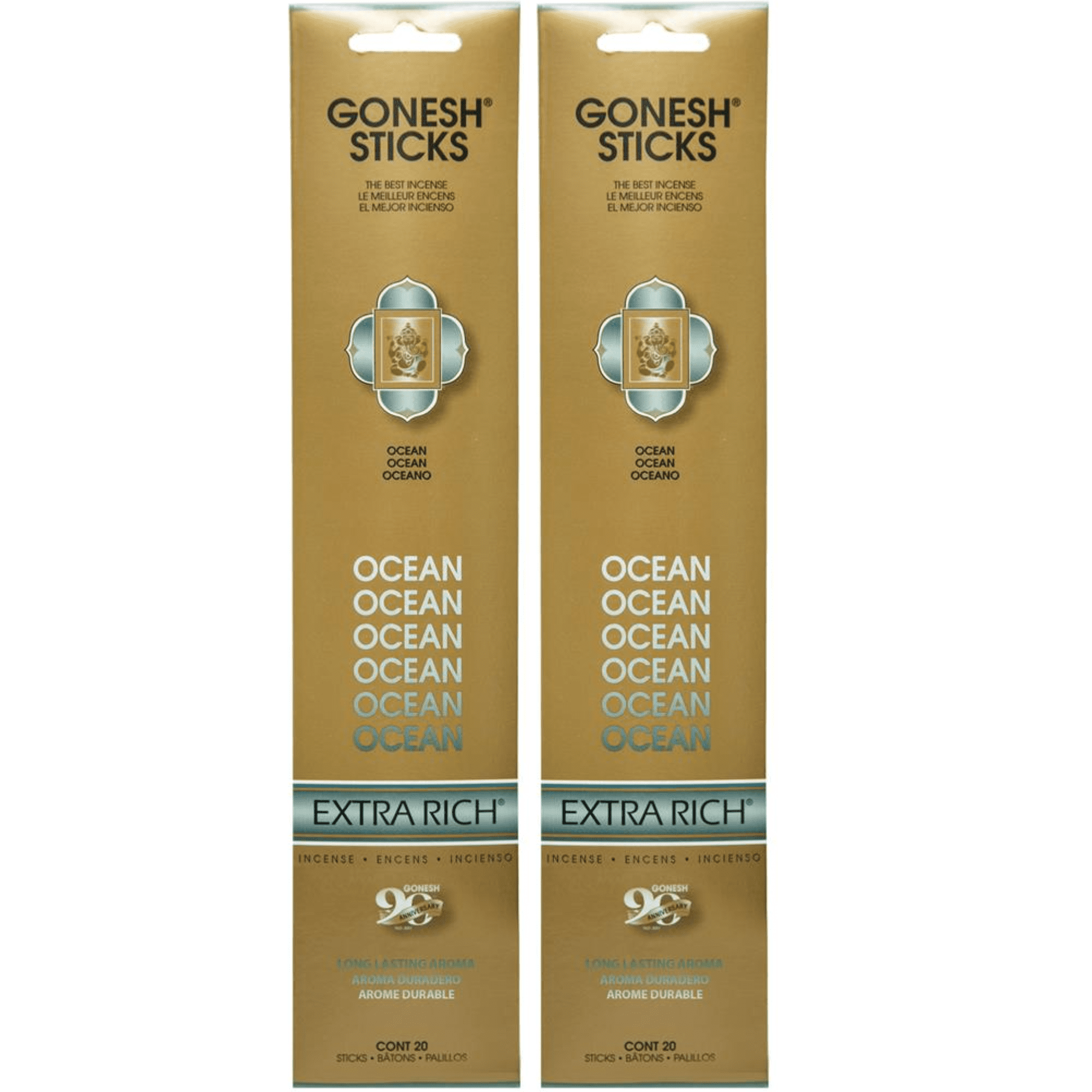 Gonesh Incense Sticks OCEAN EXTRA RICH 2 Pack Sealed for Optimum Freshness (160 Incense Sticks Total Count)