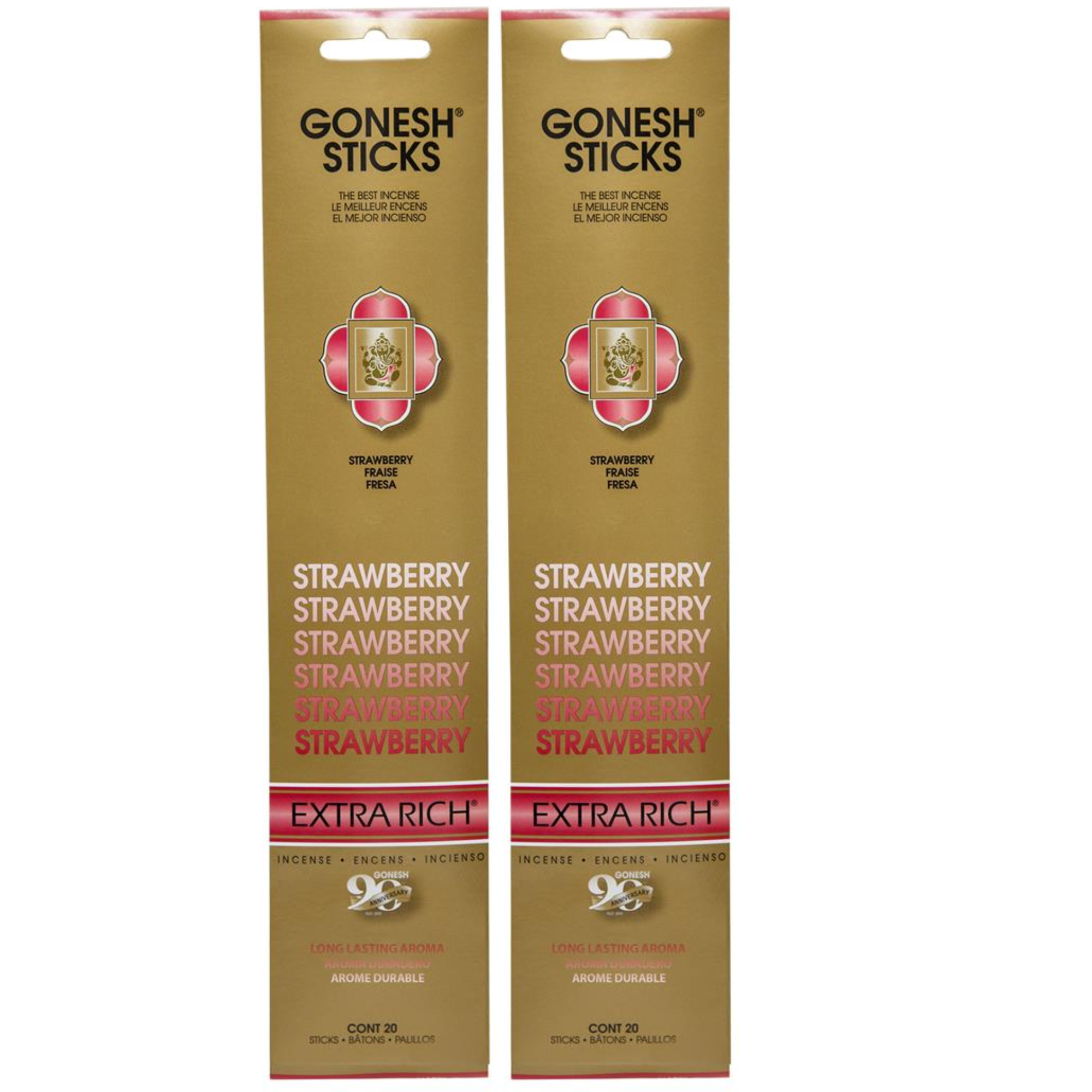 Gonesh Incense Sticks STRAWBERRY EXTRA RICH 2 Pack Sealed for Optimum Freshness (160 Incense Sticks Total Count)