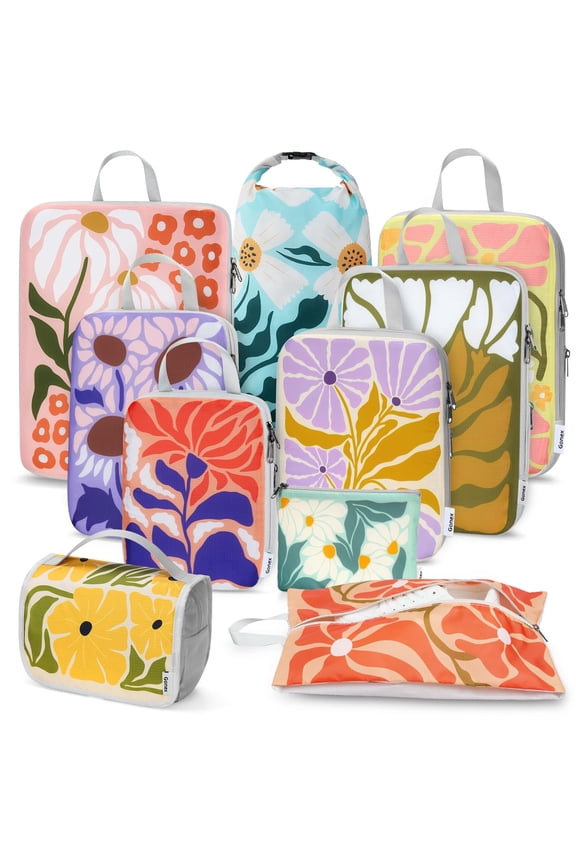 10 Set Compression Packing Cubes for Travel Expandable Luggage Organizers Bags for Carry on Suitcases