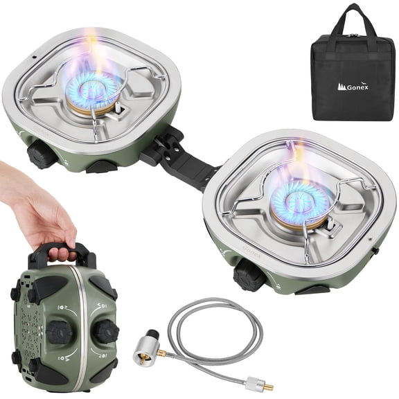 Gonex 2-Burner Propane Camping Stove 20,000 BTU Portable Folding Outdoor Stove with Carry Bag for Camping Tailgating Beach Patio BBQ, Green