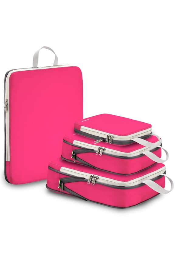 4 Set Compression Packing Cubes for Travel Expandable Luggage Organizers Bags for Carry on Suitcases