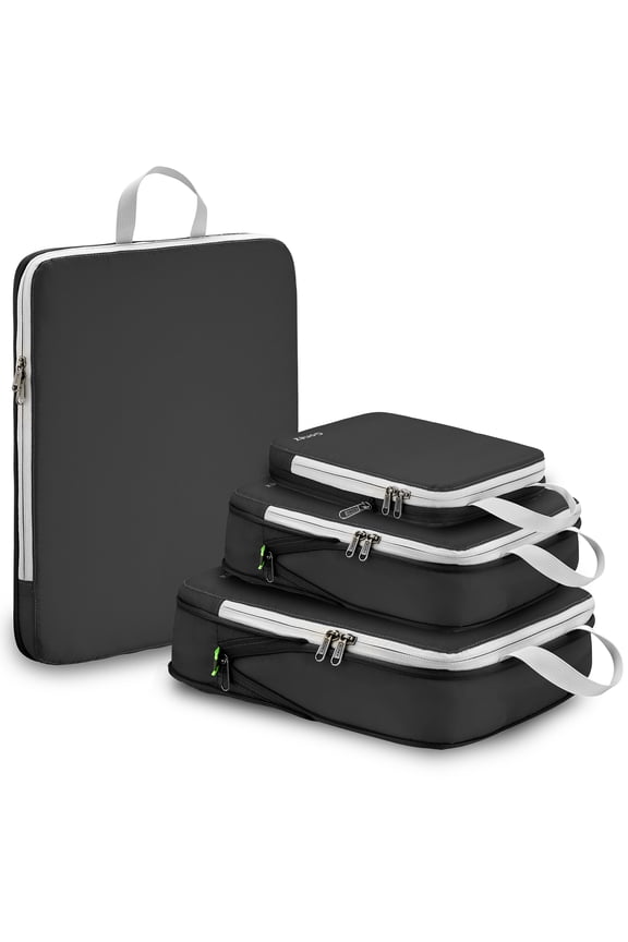 4 Set Compression Packing Cubes for Travel Expandable Luggage Organizers Bags for Carry on Suitcases