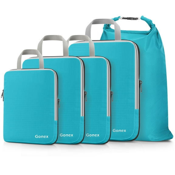 Gonex 5 Set Compression Packing Cubes, Expandable Travel Luggage Organizers with Laundry Bag