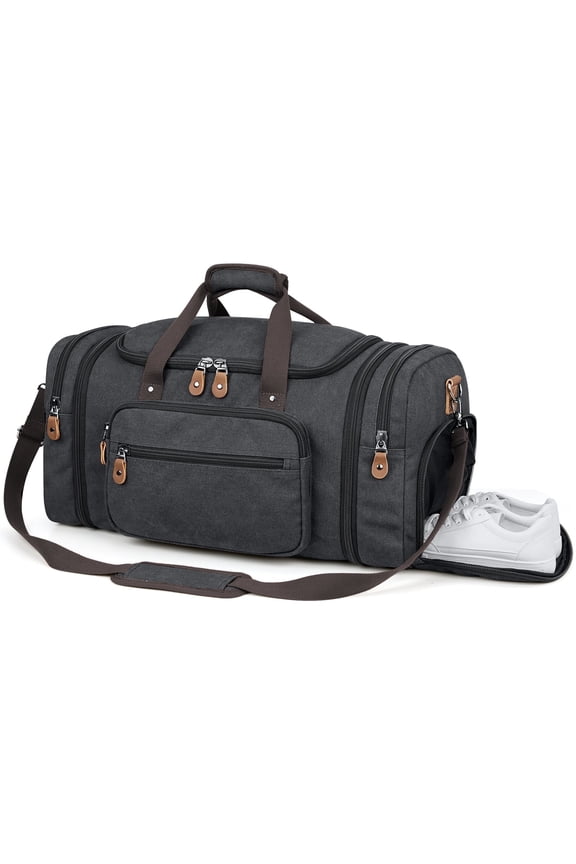 60L Canvas Duffel Bags 27" Expandable Travel Duffle Overnight Weekender Bag with Shoe Compartment for Men Women