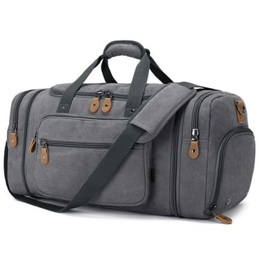 Gonex 60L Canvas Duffel Bags 27" Expandable Travel Duffle Overnight Weekender Bag with Shoe Compartment for Men Women