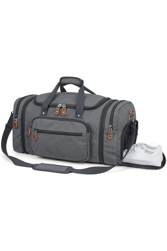 60L Canvas Duffel Bags 27" Expandable Travel Duffle Overnight Weekender Bag with Shoe Compartment for Men Women