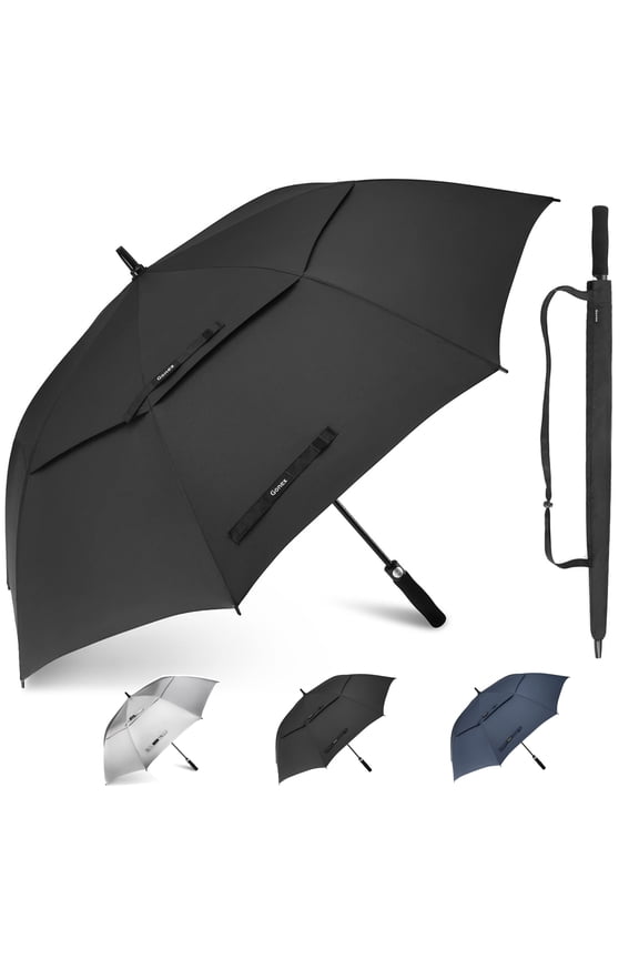 62 Inch Automatic Open Golf Umbrella, Extra Large Vented Stick Umbrellas with Windproof Double Canopy