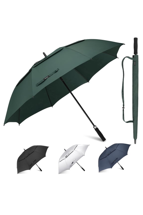 68 Inch Automatic Open Golf Umbrella, Extra Large Vented Stick Umbrellas with Windproof Double Canopy