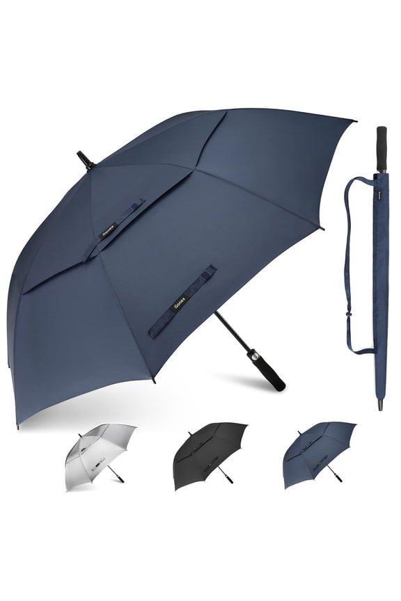 68 Inch Automatic Open Golf Umbrella, Extra Large Vented Stick Umbrellas with Windproof Double Canopy