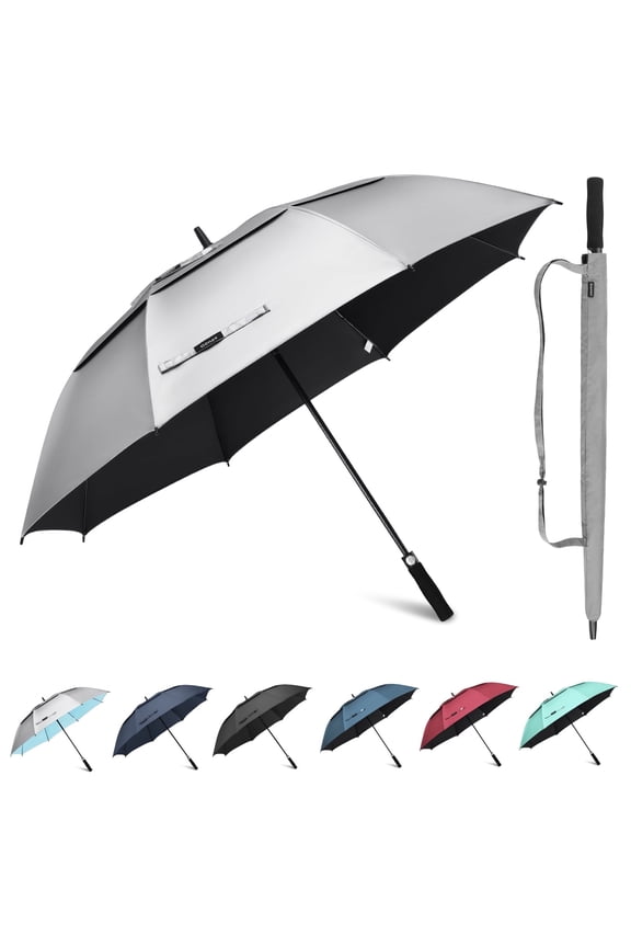 72 Inch Automatic Open Golf Umbrella, Extra Large Vented Stick Umbrellas with UV Protection Double Canopy
